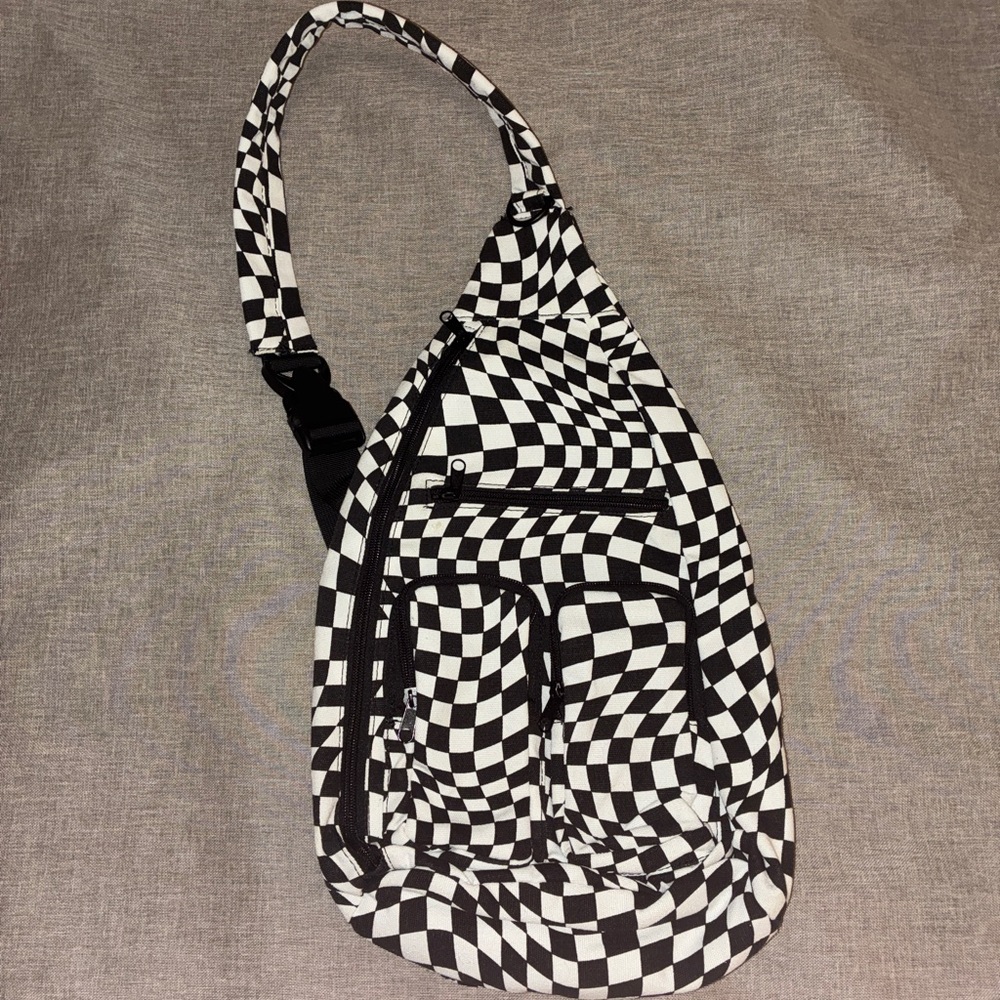 No Boundaries Black and White Checkerboard Sling Bag